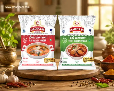 Madinass masala pack - Packaging Design by Graphicem, Madurai